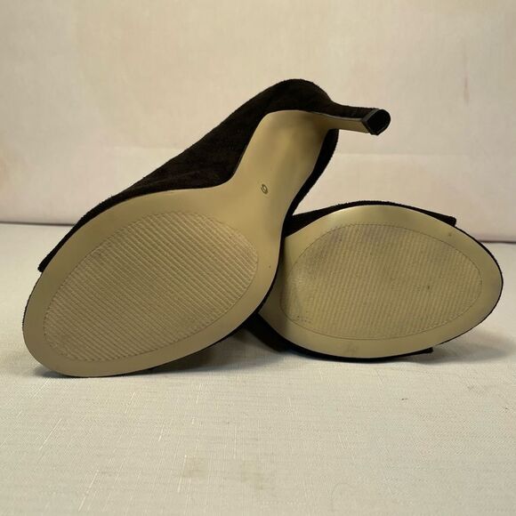 Black Faux Suede Lace Up Peep Toe Heels - Picture 4 of 4